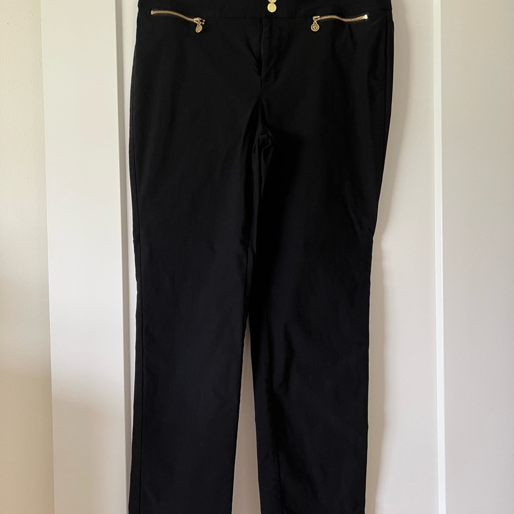 Ann Klein Black Pants with Gold Zipper Accents